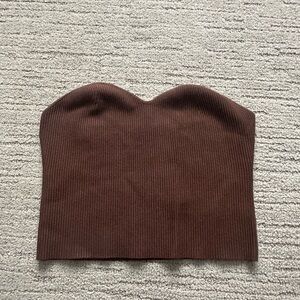 Brown Ribbed Crop Top
